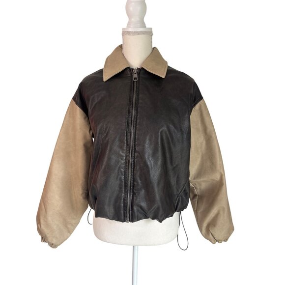 LIONESS Nirvana Bomber in Camel XX-Small New Womens Vegan Faux Leather Jacket - Picture 7 of 17